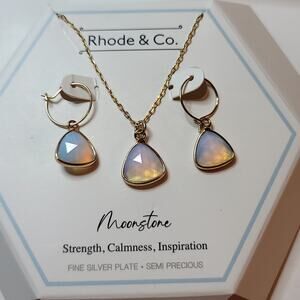 Rhode & Co Silver Plated Gold Tone Moonstone-Style Necklace & Earring Set